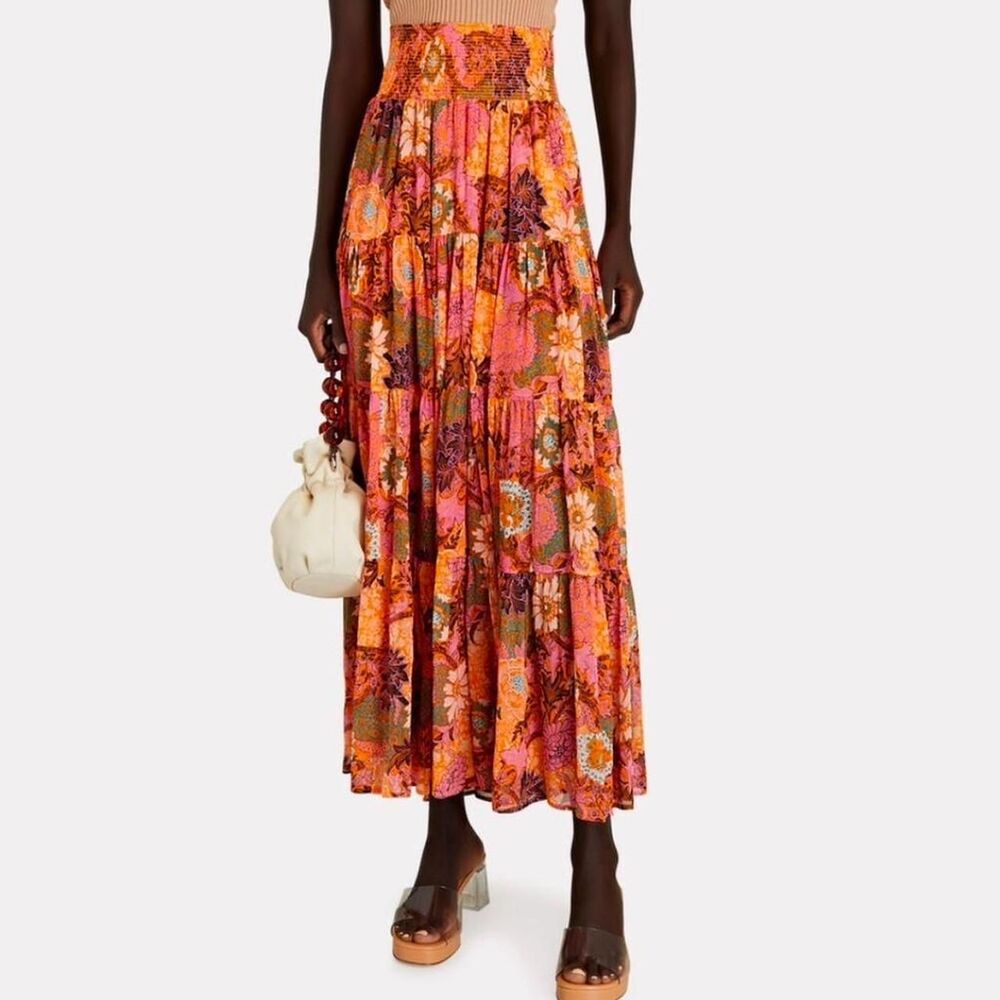 A.L.C. “Sonali” Silk Pleated Maxi Skirt | Sun Multi Patchwork Floral | Size 0